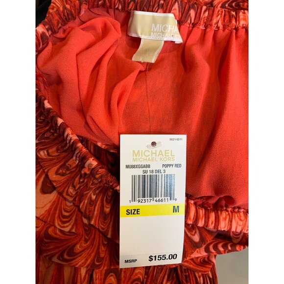 Michael Kors Red Marble Patterned Pleated Off-Shoulder Belted Dress, Size M NWT! - Picture 7 of 8